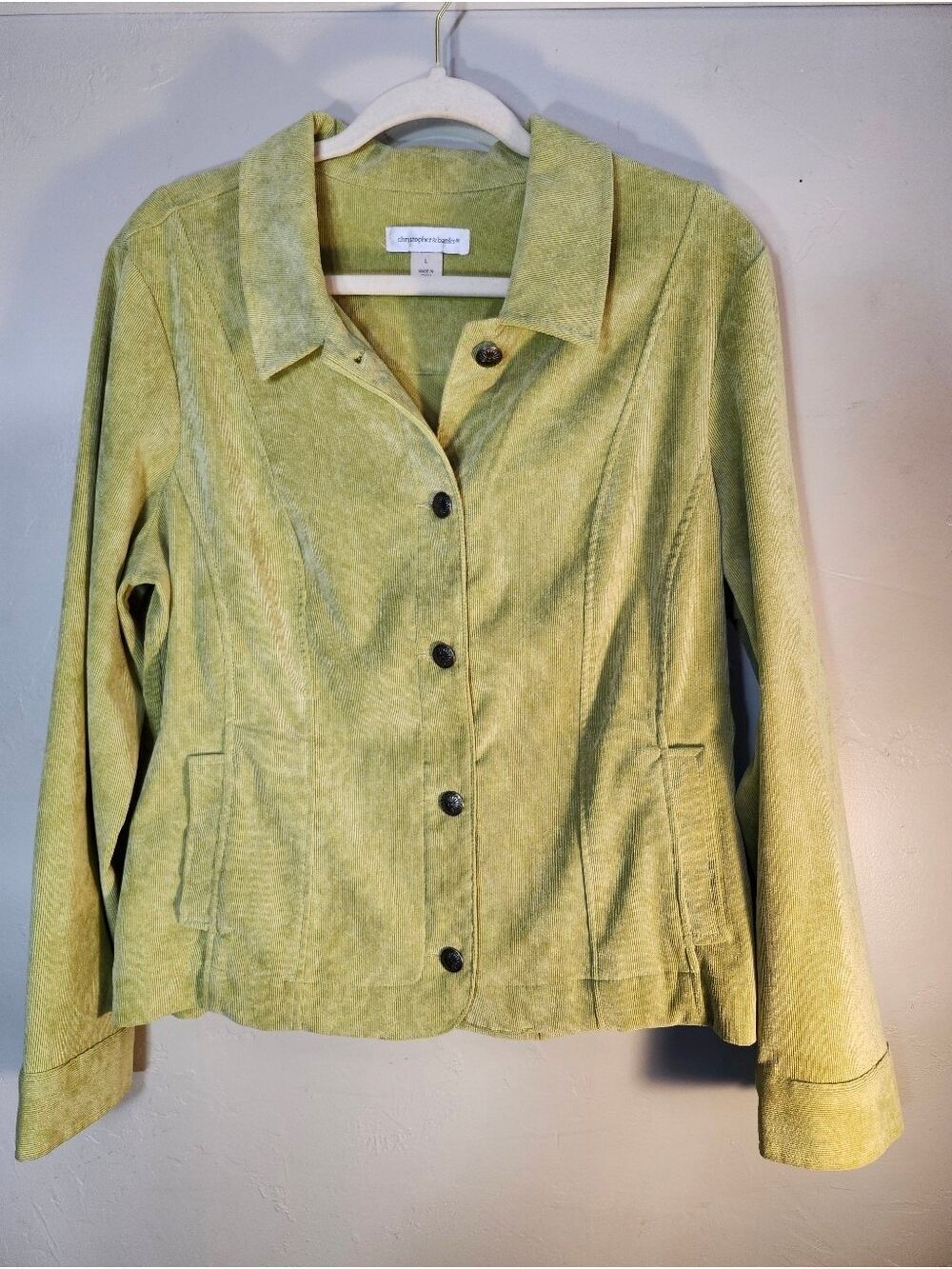 Christopher & Banks Light Green Corduroy Button Jacket